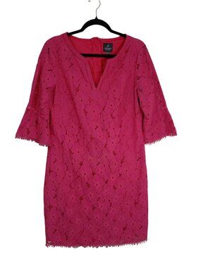 Adrianna Papell Womens Pink Bell Sleeve Floral Lace Dress Size 14